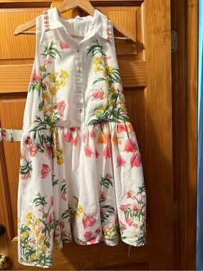 Women’s White Floral Collared Sundress - Pink & Yellow Flowers